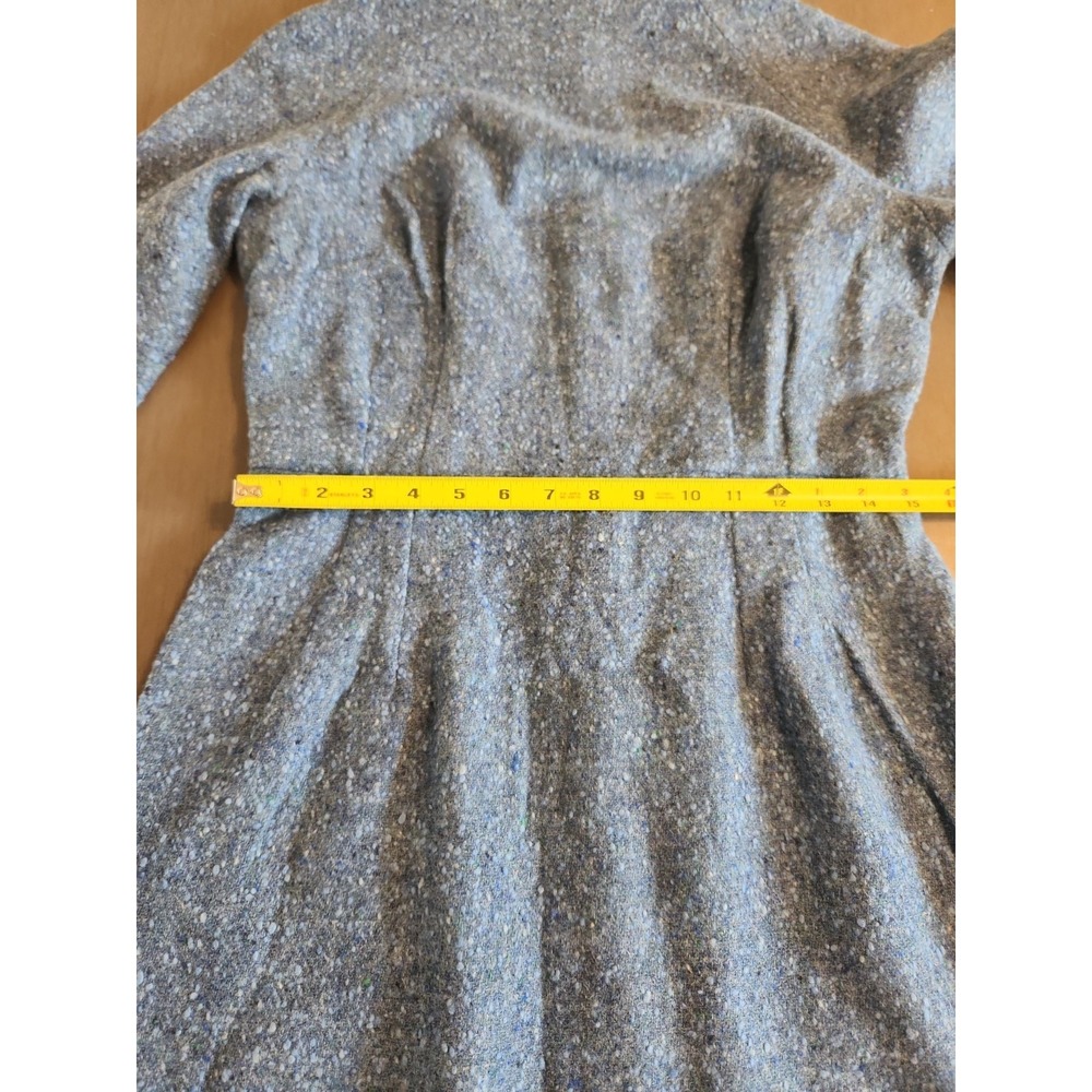 Vintage 1950s-60s Blue Tweed Wool Wiggle Dress Mid-Century Mod Pencil Sheath Sm - Picture 7 of 16